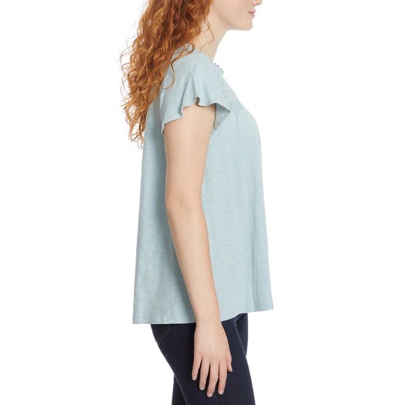 NWT Ella Moss Women's Lace Trim Crew Neck Knit Top Blue Size S $60 1HL211 - Picture 3 of 3